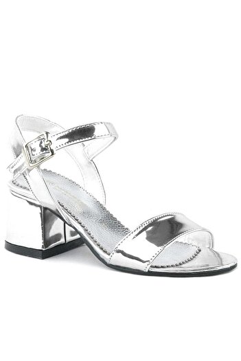 hapshoe Pony Silver Mirrored Thick Heeled Girls' Evening Dress Shoes