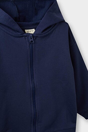 DeFacto Baby Boy Hooded Basic Plain Soft Inside Furry Zippered Sweatshirt A7387A525Au