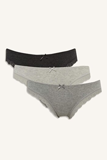 DeFacto Lace Detailed Ribbed 3-Piece Brazilian Panties-Fall in Love D8672Ax25Au