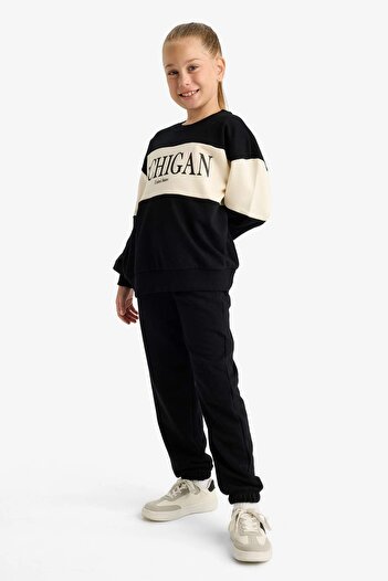 DeFacto Girl's 2-Piece Set Printed Sweatshirt Sweatpants E6418A825Au