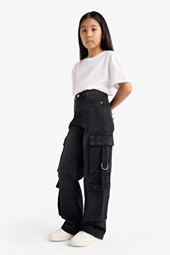 DeFacto Girls Wide Leg Cargo Wide Leg Jean Pants E6185A825Au