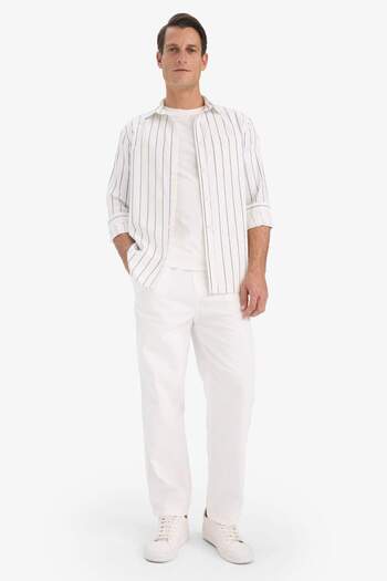 DeFacto Regular Fit Polo Neck Cotton Long Sleeve Striped Shirt E7893Ax25Au