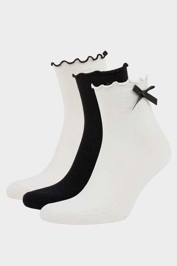 DeFacto Women's Ribbon 3-Piece Cotton Socks F5472Axns