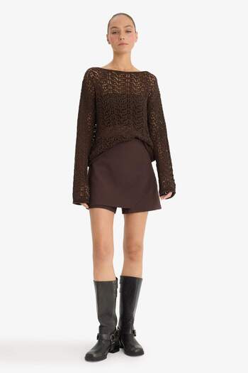DeFacto Regular Fit Boat Neck Openwork Sweater F7079Ax25Au