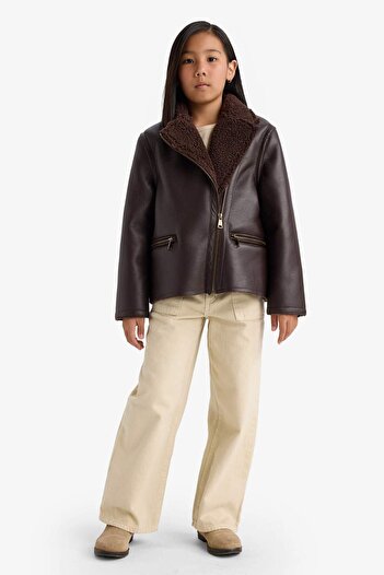 DeFacto Girl's Plush Lining Zippered Pocket Coat E7964A825Au
