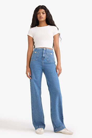 DeFacto 90's Wide Leg High Waist Straight Leg Long Jean Pants E9121Ax25Au