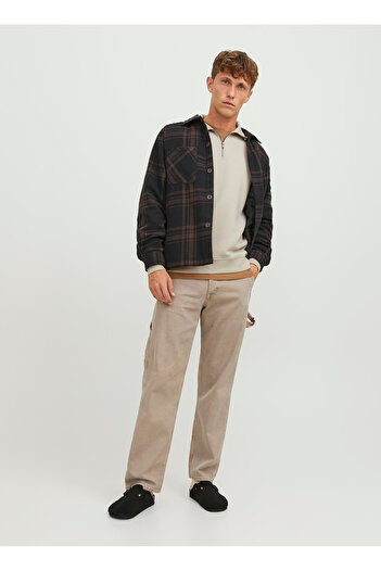 Jack & Jones Men's Beige Jjebradley Sweat Half Zip Noos Sweatshirt 12250747-Moonbeam