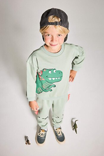 DeFacto Baby Boy 2-Piece Set 3D Dinosaur Printed Sweatshirt Sweatpants F5070A525Au