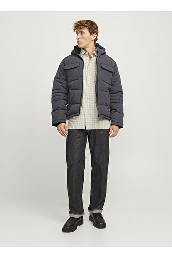 Jack & Jones Σκούρο γκρι ανδρικό παλτό 12256858 _JJBUILD PUFFER ΜΠΟΥΦΑΝ