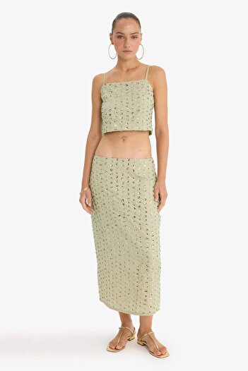 DeFacto Kalem Normal Waist Lined Stone Embroidered Voile Midi Skirt G1002Ax25Au