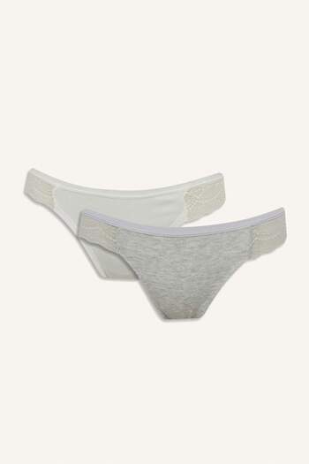 DeFacto Lace Detailed Ribbed 2-Piece Brazilian Panties-Fall in Love F6603Ax25Hs