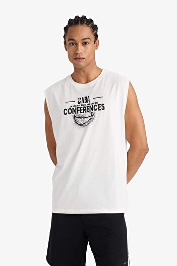 DeFacto DeFactoFit NBA Wordmark Boxy Fit Ποδηλατικό μονόχρωμο μπλουζάκι E4868AX25HS