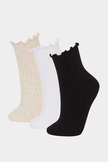 DeFacto Women's Ruffled 3-Piece Cotton Socks F5473Axns