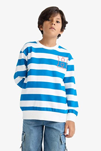 DeFacto Erkek Çocuk Bisiklet Yaka Çizgili Sweatshirt F4694A825AU