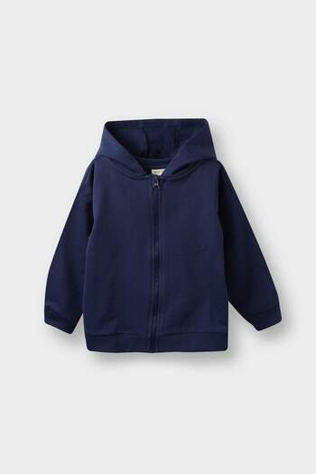 DeFacto Baby Boy Hooded Basic Plain Soft Inside Furry Zippered Sweatshirt A7387A525Au