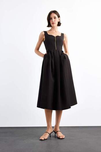 DeFacto Sweetheart Neck Zipper Detail Strap Midi Dress G0748Ax25Sm