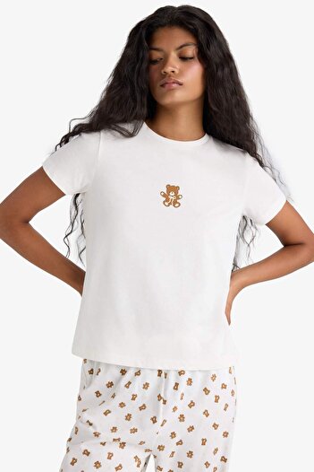 DeFacto Pijama Takımı Regular Fit Baskılı Kısa Kollu Üst Desenli Uzun Alt-Fall in Love F9836AX25AU