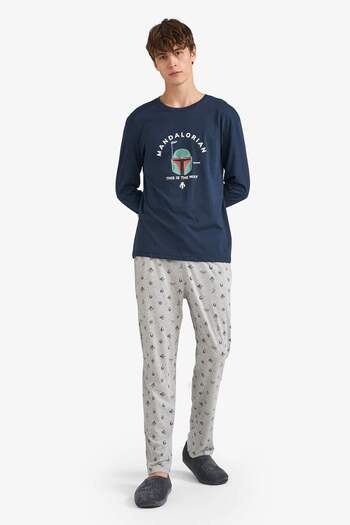 DeFacto Star Wars-Mandalorian Pajamas Set Long Sleeve Top Long Bottom F4879Ax25Au