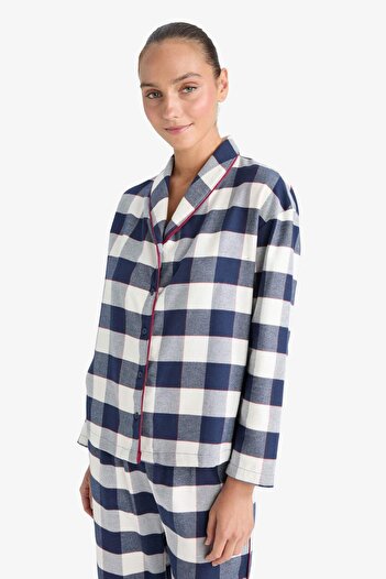 DeFacto Pijama Takımı Regular Fit Kareli Uzun Kollu Üst Uzun Alt-Fall in Love E7599AX25AU