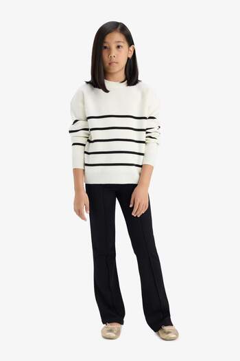 DeFacto Girls' Crew Neck Striped Knitwear Sweater Z0194A623Au