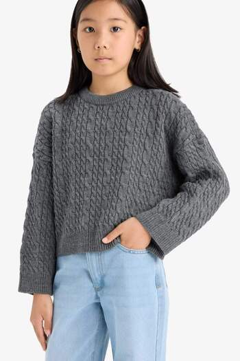 DeFacto Girl's Standard Fit Crew Neck Knitwear Sweater E7880A825Au