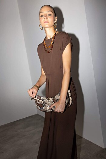 DeFacto Crew Neck Linen Blend Short Sleeve Maxi Dress G1461Ax25Au