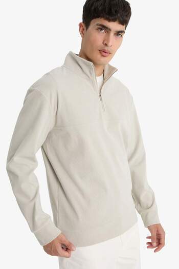 DeFacto Regular Fit Dik Yaka Yarım Fermuarlı Fitilli Kadife Sweatshirt E9618AX25AU