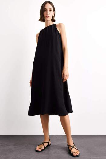 DeFacto Crinkle Fabric Sleeveless Midi Dress G0664Ax25Sm