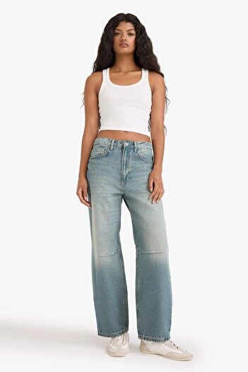DeFacto Barrel Fit High Waist Ankle Length Jean Washed Trousers F7691Ax25Au
