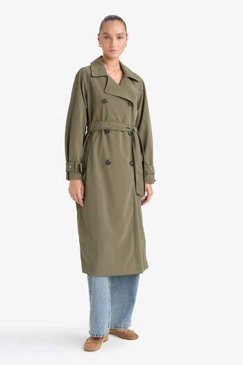 DeFacto Regular Fit Faux Leather Belted Long Trench Coat E8580Ax25Au