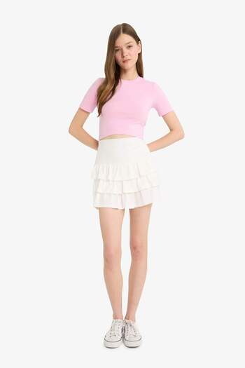 DeFacto Coool Fitted Crop Basic Plain Short Sleeve T-Shirt F8924Ax25Hs