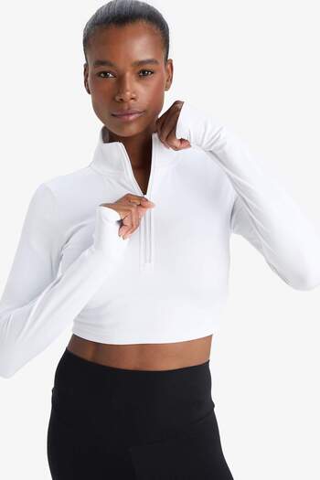 DeFacto Defactofit Slim Fit Close-Fitting Zippered Stand-Up Collar Inside Soft Fuzzy Flexible Fabric Long Sleeve T-Shirt W03