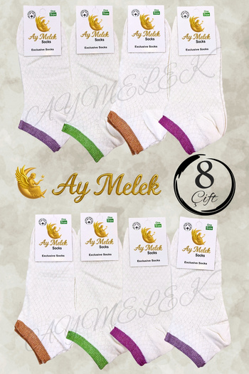AYMELEK Women's Socks 8 Pairs Natural Cotton Patterned Invisible Girls' Socks