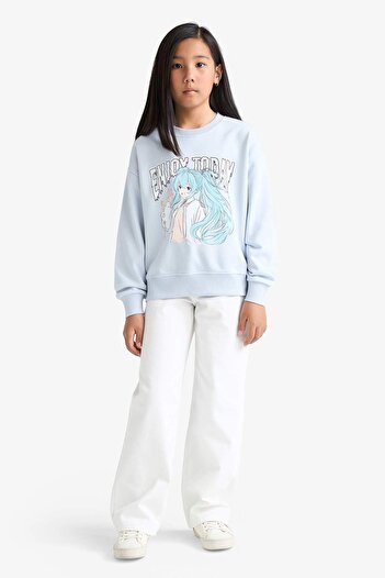DeFacto Hanorac pentru fete Relax Fit Crew Neck cu imprimeu anime E6495A825AU