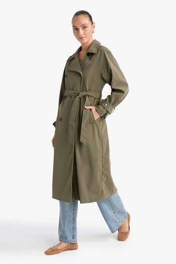 DeFacto Regular Fit Faux Leather Belted Long Trench Coat E8580Ax25Au
