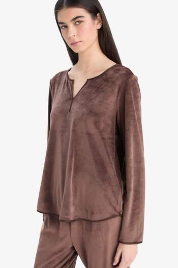 DeFacto Σετ πιτζάμες Regular Fit Μακρυμάνικο Velur Top Long Bottom-Fall in Love A3356AX25AU