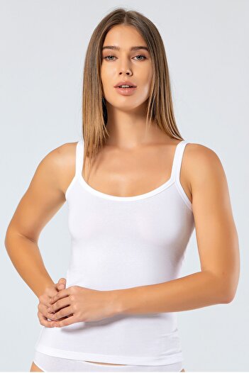 TÜREN Women's String Strap Lycra Cotton Undershirt 914/White