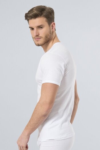 TÜREN 141 White Men's Ribbed O Neck Open Undershirt
