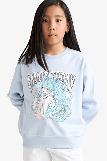 DeFacto Hanorac pentru fete Relax Fit Crew Neck cu imprimeu anime E6495A825AU