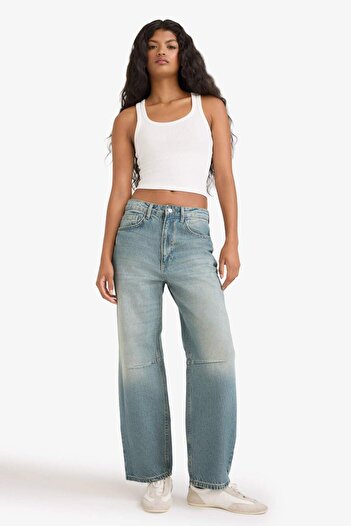 DeFacto Barrel Fit High Waist Ankle Length Jean Washed Trousers F7691Ax25Au