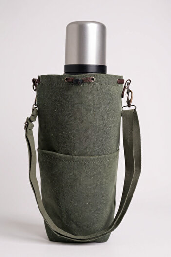 Tantobushcraft Termos-Matara Taşıma Kılıfı – Mumlu Kanvas, 2l Uyumlu, Ayarlanabilir Askılı, Haki