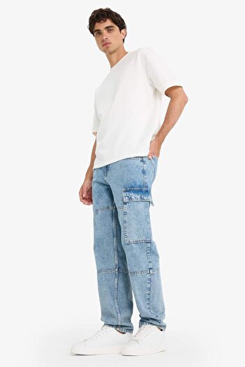 DeFacto %100 Pamuk Relax Fit Kargo Cepli Geniş Paça Jean Pantolon F2987AX25AU