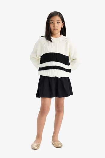 DeFacto Girls' Standard Fit Crew Neck Striped Knitwear Sweater E7735A825Au