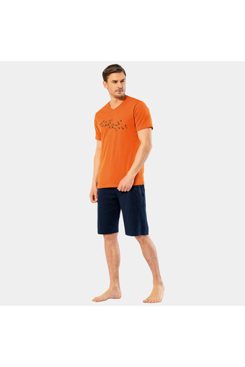 TÜREN Men's Printed V-Neck Bermuda Shorts Pajama Set 4136/Tile