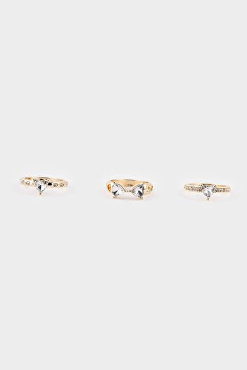DeFacto Women's 3 Stone Gold Ring F6205Axns