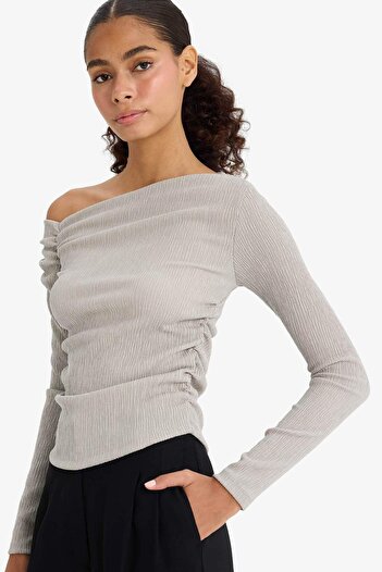 DeFacto Slim Fit Slim Fit One Shoulder Wrap Long Sleeve T-Shirt F3934Ax25Au