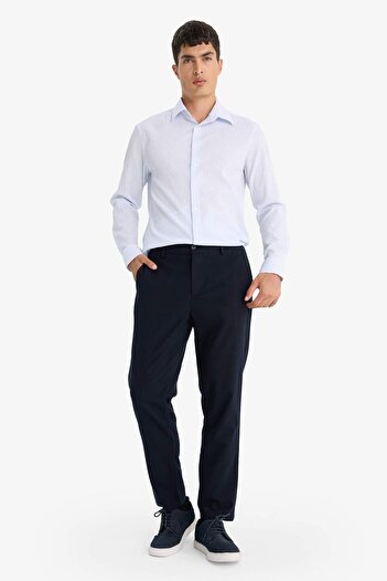 DeFacto Modern Fit Polo Yaka Çizgili Krinkıl Uzun Kollu Gömlek E9053AX25AU