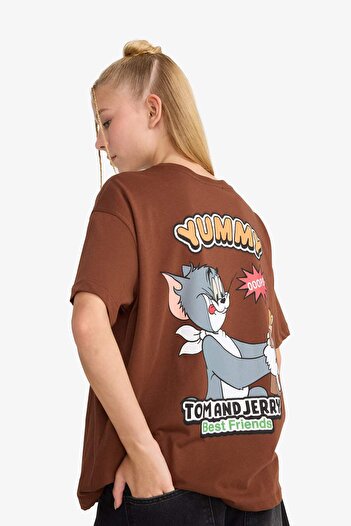DeFacto Coool Tom & Jerry Oversize Wide Fit Crew Neck Back Printed Short Sleeve T-Shirt F8833Ax25Au