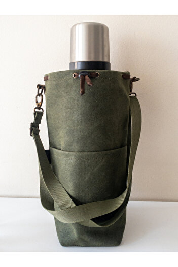 Tantobushcraft Termos-Matara Taşıma Kılıfı – Mumlu Kanvas, 2l Uyumlu, Ayarlanabilir Askılı, Haki