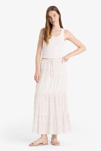 DeFacto Floral Pattern High Waist Cotton Lined Maxi Skirt F9460Ax25Hs